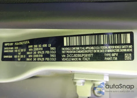 2018 Jeep Renegade Limited 4X4 from USA, damaged, VIN ZACCJBDB8JPG91677